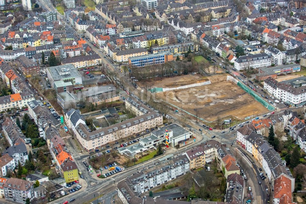 Luftbild Essen - Baustelle zum Neubau einer Mehrfamilienhaus-Wohnanlage „ Cranachhöfe “ der Allbau AG in Essen im Bundesland Nordrhein-Westfalen - NRW, Deutschland