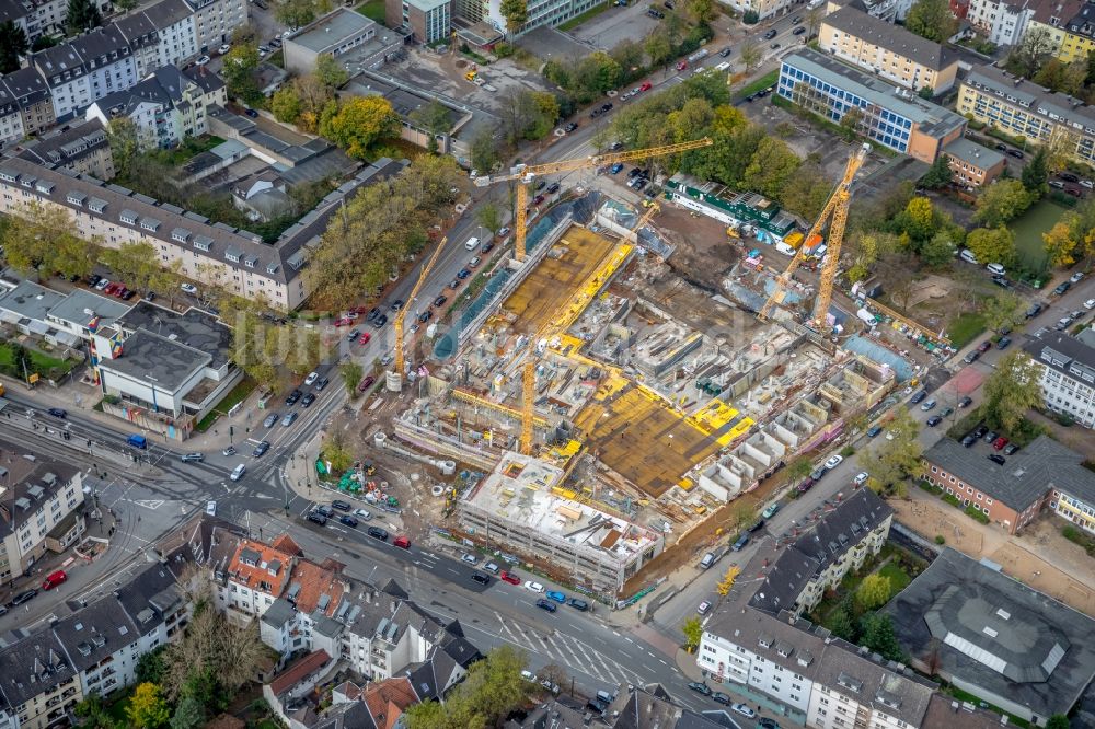 Luftbild Essen - Baustelle zum Neubau einer Mehrfamilienhaus-Wohnanlage „ Cranachhöfe “ der Allbau AG in Essen im Bundesland Nordrhein-Westfalen - NRW, Deutschland