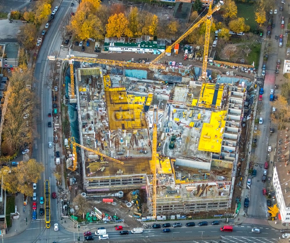 Luftbild Essen - Baustelle zum Neubau einer Mehrfamilienhaus-Wohnanlage „ Cranachhöfe “ der Allbau AG in Essen im Bundesland Nordrhein-Westfalen - NRW, Deutschland