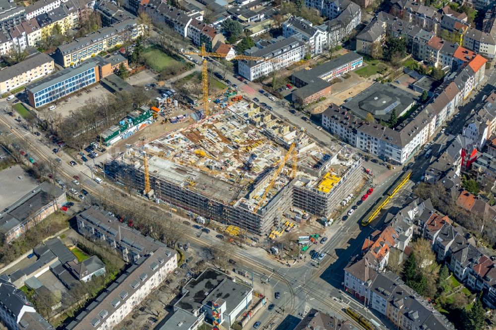 Luftbild Essen - Baustelle zum Neubau einer Mehrfamilienhaus-Wohnanlage „ Cranachhöfe “ in Essen im Bundesland Nordrhein-Westfalen - NRW, Deutschland