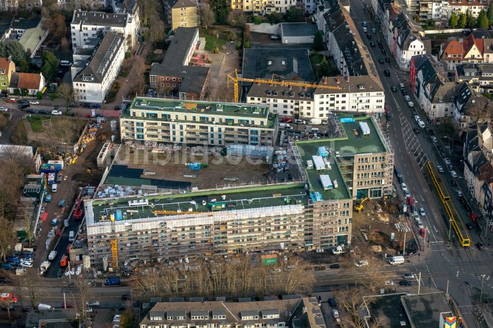 Luftaufnahme Essen - Baustelle zum Neubau einer Mehrfamilienhaus-Wohnanlage „ Cranachhöfe “ in Essen im Bundesland Nordrhein-Westfalen - NRW, Deutschland