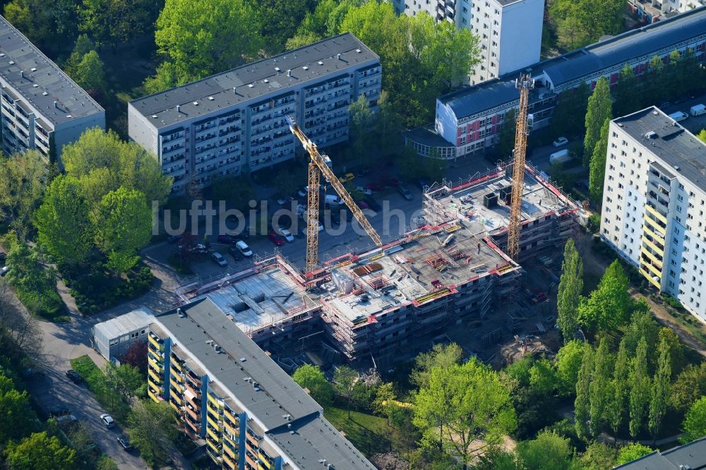 Luftaufnahme Berlin - Baustelle zum Neubau einer Mehrfamilienhaus-Wohnanlage der degewo AG im Ortsteil Biesdorf in Berlin, Deutschland