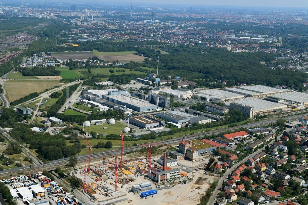 Luftaufnahme München - Baustelle zum Neubau einer Mehrfamilienhaus-Wohnanlage DIAMALTPARK der ISARIA Wohnbau AG in München im Bundesland Bayern, Deutschland