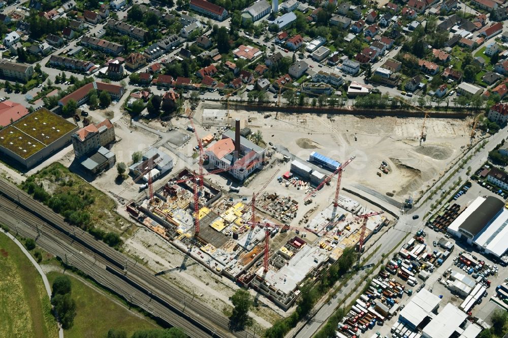 München aus der Vogelperspektive: Baustelle zum Neubau einer Mehrfamilienhaus-Wohnanlage DIAMALTPARK der ISARIA Wohnbau AG in München im Bundesland Bayern, Deutschland