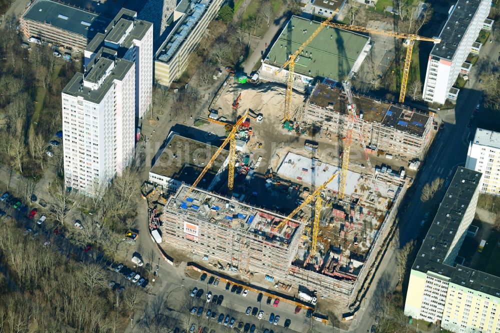 Berlin von oben - Baustelle zum Neubau einer Mehrfamilienhaus-Wohnanlage Dolgensee-Center Lichtenberg in Berlin, Deutschland