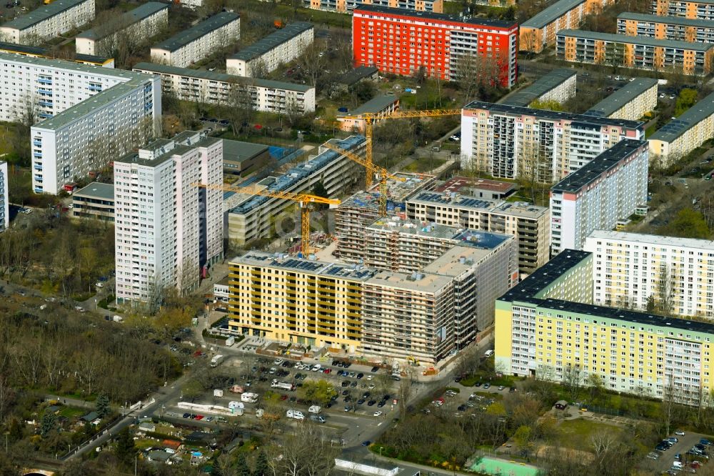 Berlin von oben - Baustelle zum Neubau einer Mehrfamilienhaus-Wohnanlage Dolgensee-Center Lichtenberg in Berlin, Deutschland