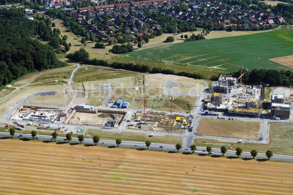 Wolfsburg von oben - Baustelle zum Neubau einer Mehrfamilienhaus-Wohnanlage Drei Gärten der Justus Grosse GmbH in Wolfsburg im Bundesland Niedersachsen, Deutschland