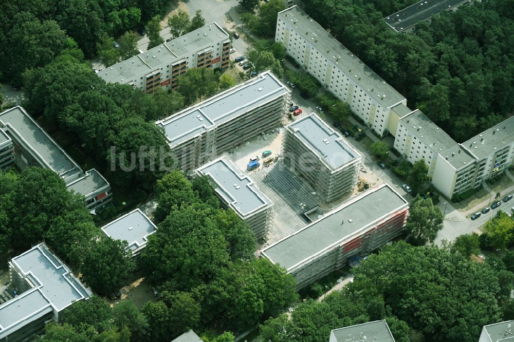 Luftaufnahme Potsdam - Baustelle zum Neubau einer Mehrfamilienhaus-Wohnanlage durch die Märkische Bau Union GmbH + Co KG im Ortsteil Waldstadt in Potsdam im Bundesland Brandenburg, Deutschland