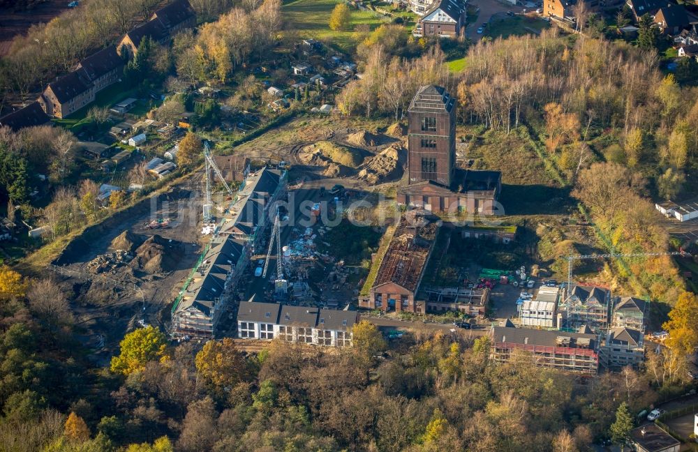 Oberhausen von oben - Baustelle zum Neubau einer Mehrfamilienhaus-Wohnanlage am ehemaligen Schacht 4 Osterfeld am Malakow-Turm in Oberhausen im Bundesland Nordrhein-Westfalen