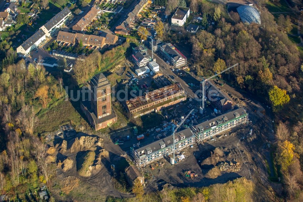 Luftbild Oberhausen - Baustelle zum Neubau einer Mehrfamilienhaus-Wohnanlage am ehemaligen Schacht 4 Osterfeld am Malakow-Turm in Oberhausen im Bundesland Nordrhein-Westfalen