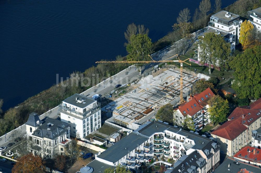 Magdeburg von oben - Baustelle zum Neubau einer Mehrfamilienhaus-Wohnanlage ELB Carré der k-raum GmbH in der Zollstraße in Magdeburg im Bundesland Sachsen-Anhalt, Deutschland