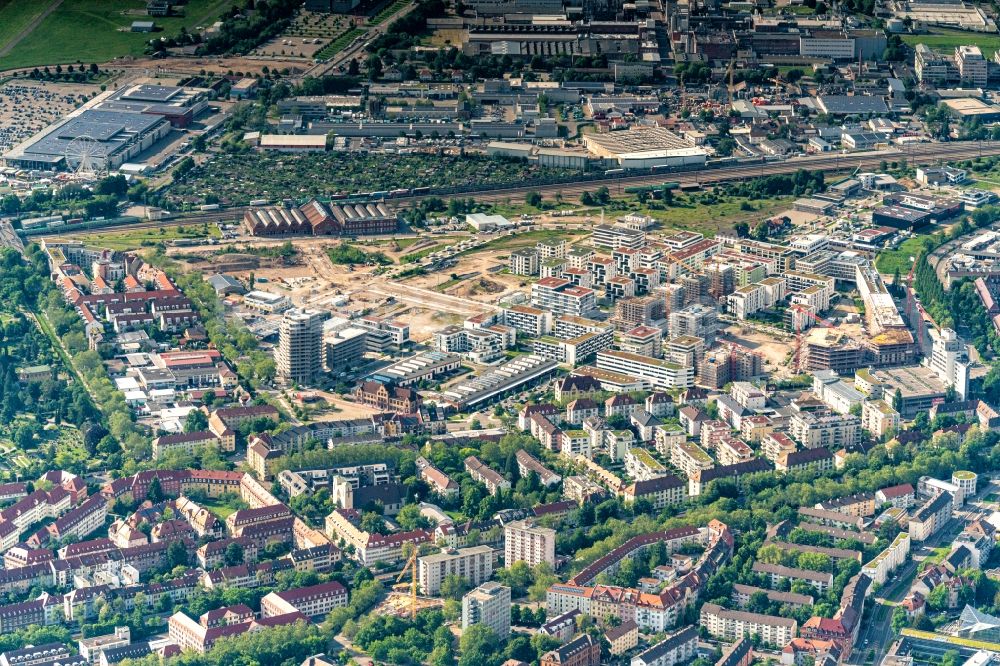 Freiburg im Breisgau von oben - Baustelle zum Neubau einer Mehrfamilienhaus-Wohnanlage an der Ellen-Gottlieb-Straße - Zita-Kaiser-Straße - Zollhallenstraße in Freiburg im Breisgau im Bundesland Baden-Württemberg, Deutschland