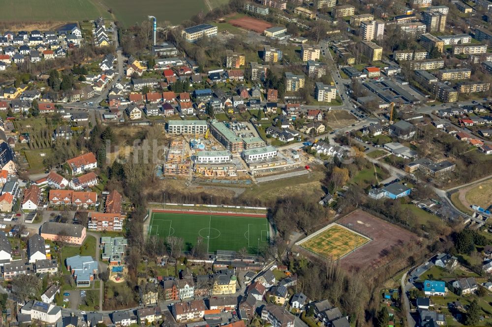 Luftaufnahme Dortmund - Baustelle zum Neubau einer Mehrfamilienhaus-Wohnanlage Energie-Plus-Siedlung der Spar- und Bauverein eG Dortmund am Daelweg in Dortmund im Bundesland Nordrhein-Westfalen, Deutschland