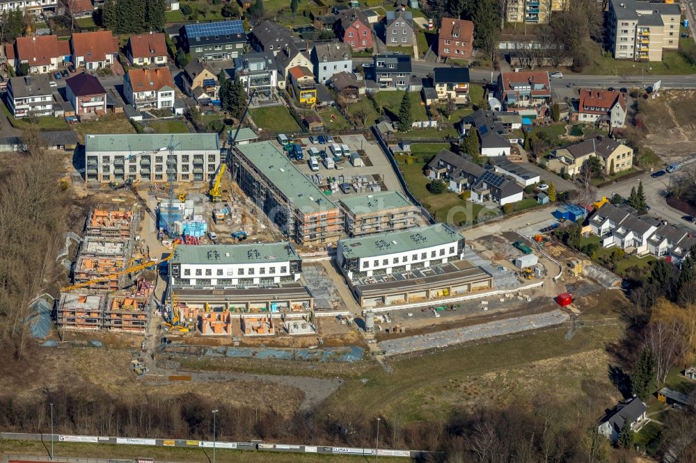 Dortmund von oben - Baustelle zum Neubau einer Mehrfamilienhaus-Wohnanlage Energie-Plus-Siedlung der Spar- und Bauverein eG Dortmund am Daelweg in Dortmund im Bundesland Nordrhein-Westfalen, Deutschland