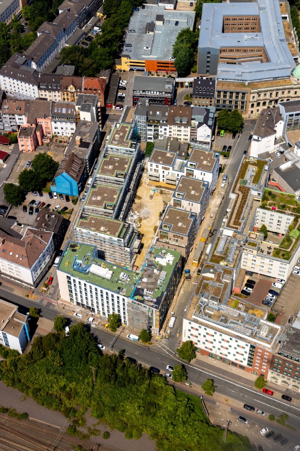 Luftaufnahme Essen - Baustelle zum Neubau einer Mehrfamilienhaus-Wohnanlage in Essen im Bundesland Nordrhein-Westfalen