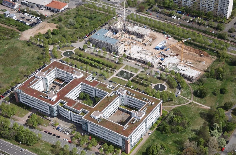 Luftbild Erfurt - Baustelle zum Neubau einer Mehrfamilienhaus-Wohnanlage Europakarree im Ortsteil Gispersleben in Erfurt im Bundesland Thüringen, Deutschland