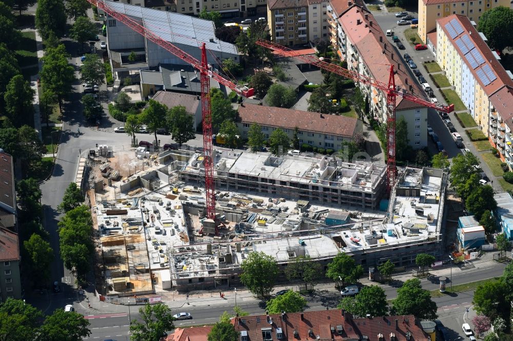 Nürnberg von oben - Baustelle zum Neubau einer Mehrfamilienhaus-Wohnanlage EUROPAN 12 in Nürnberg im Bundesland Bayern, Deutschland