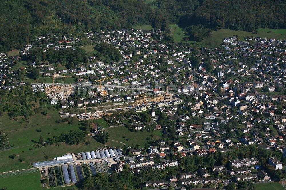 Füllinsdorf von oben - Baustelle zum Neubau einer Mehrfamilienhaus-Wohnanlage in Füllinsdorf in Basel-Landschaft, Schweiz