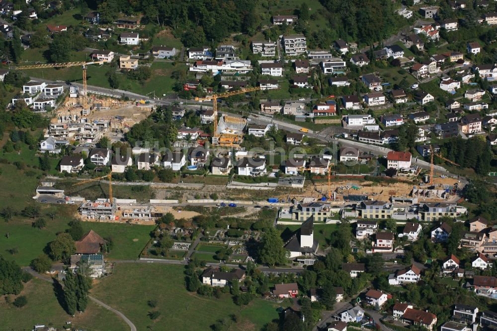 Füllinsdorf aus der Vogelperspektive: Baustelle zum Neubau einer Mehrfamilienhaus-Wohnanlage in Füllinsdorf in Basel-Landschaft, Schweiz