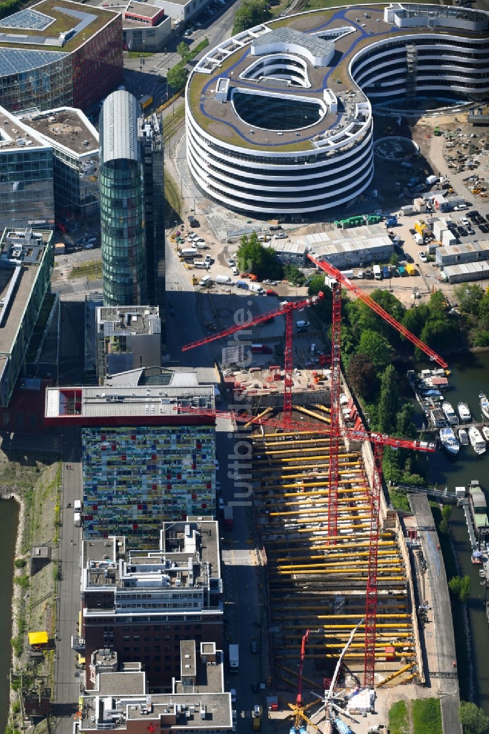 Luftbild Düsseldorf - Baustelle zum Neubau einer Mehrfamilienhaus-Wohnanlage der FRANKONIA Eurobau AG in Düsseldorf im Bundesland Nordrhein-Westfalen, Deutschland