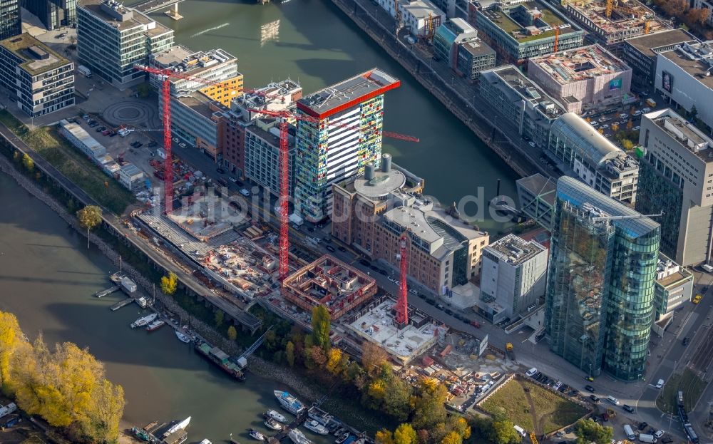 Düsseldorf aus der Vogelperspektive: Baustelle zum Neubau einer Mehrfamilienhaus-Wohnanlage der FRANKONIA Eurobau AG in Düsseldorf im Bundesland Nordrhein-Westfalen, Deutschland