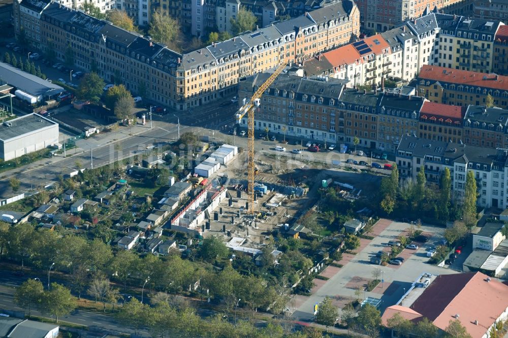 Luftaufnahme Dresden - Baustelle zum Neubau einer Mehrfamilienhaus-Wohnanlage an der Friedensstraße in Dresden im Bundesland Sachsen, Deutschland