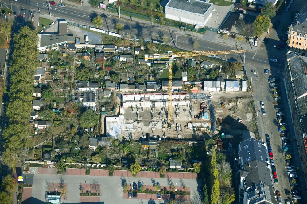 Luftbild Dresden - Baustelle zum Neubau einer Mehrfamilienhaus-Wohnanlage an der Friedensstraße in Dresden im Bundesland Sachsen, Deutschland