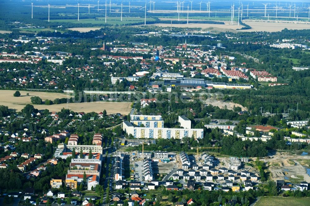 Luftbild Bernau - Baustelle zum Neubau einer Mehrfamilienhaus-Wohnanlage Friedenstaler Gärten an der Spreeallee - Havelstraße im Ortsteil Friedenstal in Bernau im Bundesland Brandenburg, Deutschland