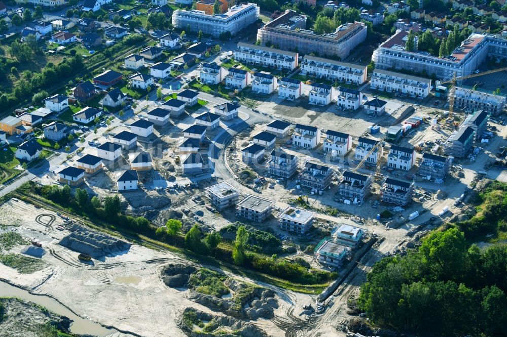 Bernau aus der Vogelperspektive: Baustelle zum Neubau einer Mehrfamilienhaus-Wohnanlage Friedenstaler Gärten an der Spreeallee - Havelstraße im Ortsteil Friedenstal in Bernau im Bundesland Brandenburg, Deutschland