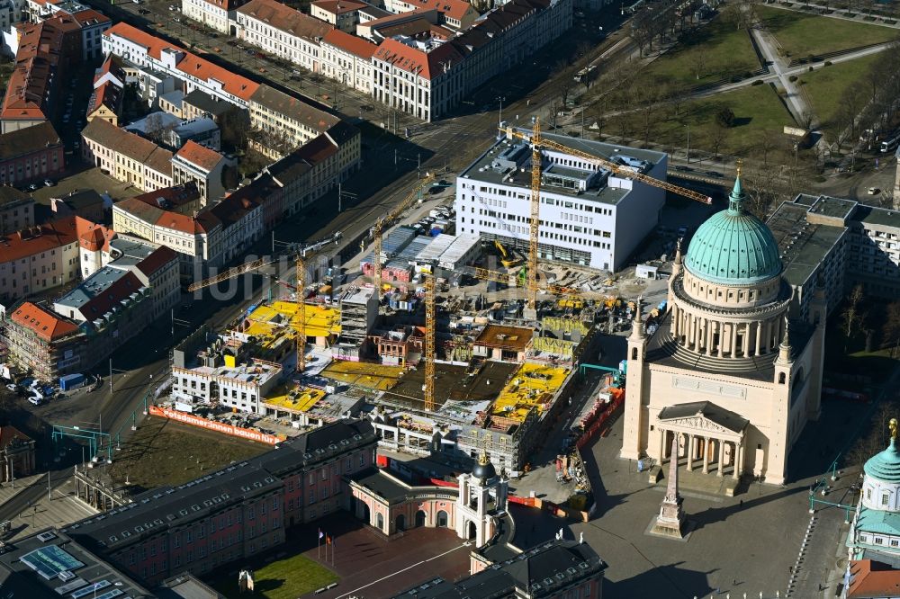 Luftbild Potsdam - Baustelle zum Neubau einer Mehrfamilienhaus-Wohnanlage Friedrich-Ebert-Straße in Potsdam im Bundesland Brandenburg, Deutschland