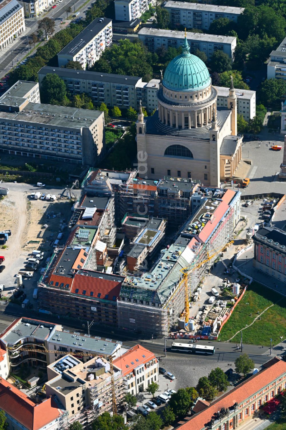 Luftbild Potsdam - Baustelle zum Neubau einer Mehrfamilienhaus-Wohnanlage Friedrich-Ebert-Straße in Potsdam im Bundesland Brandenburg, Deutschland