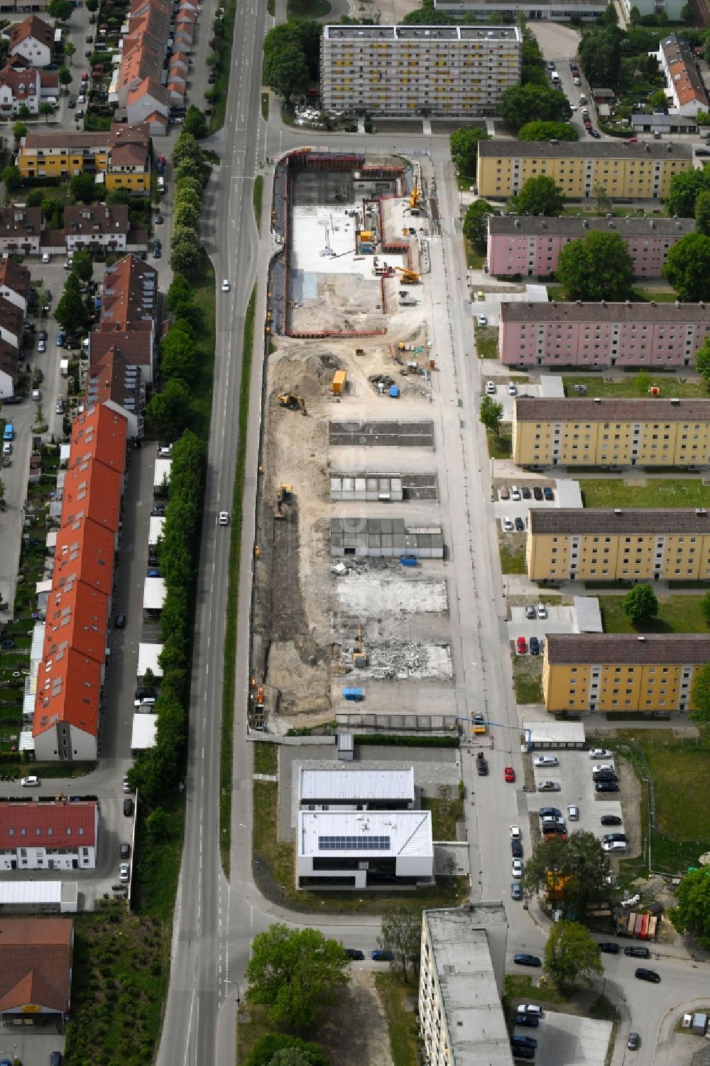 Luftaufnahme Manching - Baustelle zum Neubau einer Mehrfamilienhaus-Wohnanlage der GBW Real Estate GmbH & Co. KG in Manching im Bundesland Bayern, Deutschland