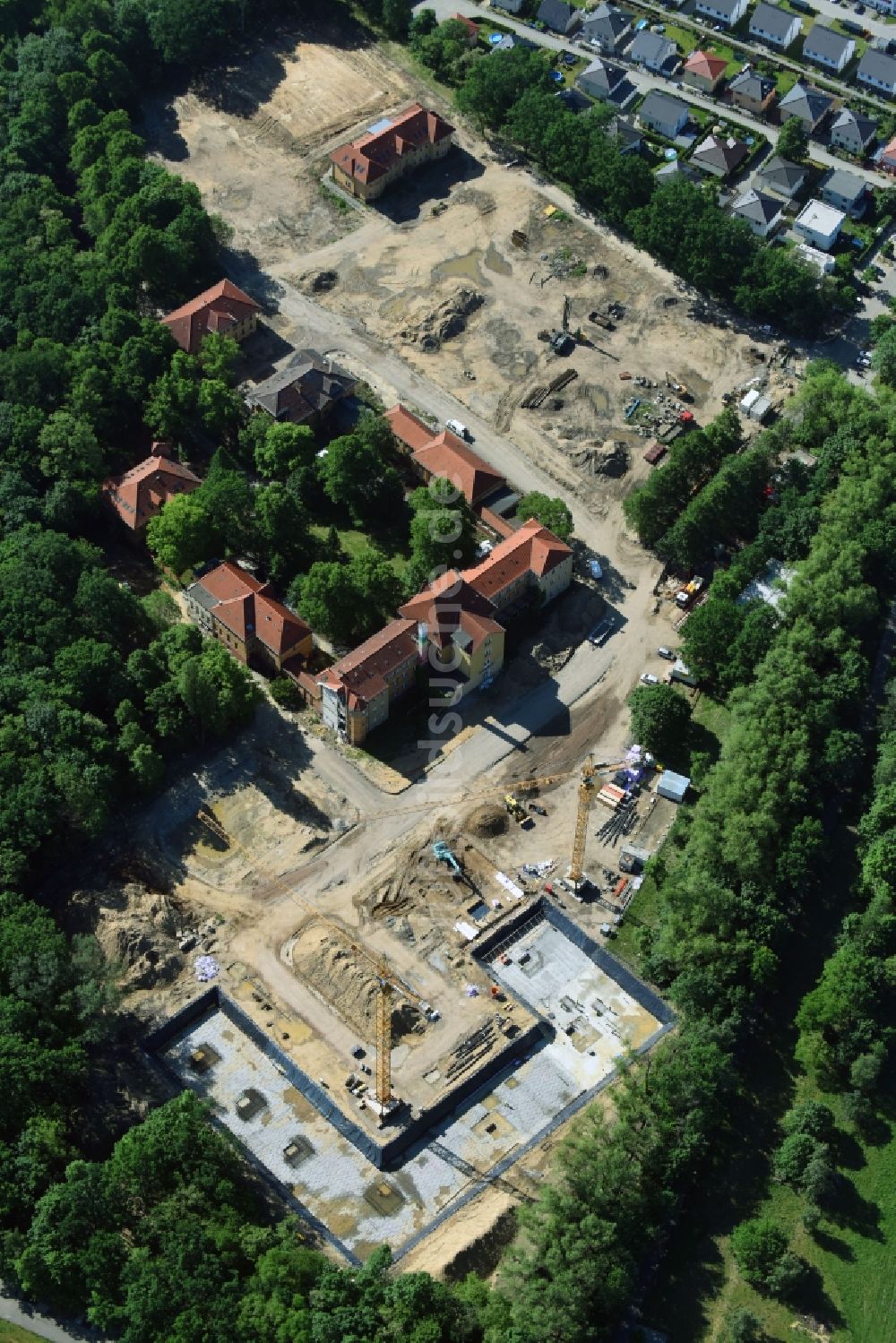 Luftbild Berlin - Baustelle zum Neubau einer Mehrfamilienhaus-Wohnanlage auf dem Gelände der ehemaligen Kinderklinik Lindenhof an der Gotlindestraße im Ortsteil Lichtenberg in Berlin, Deutschland