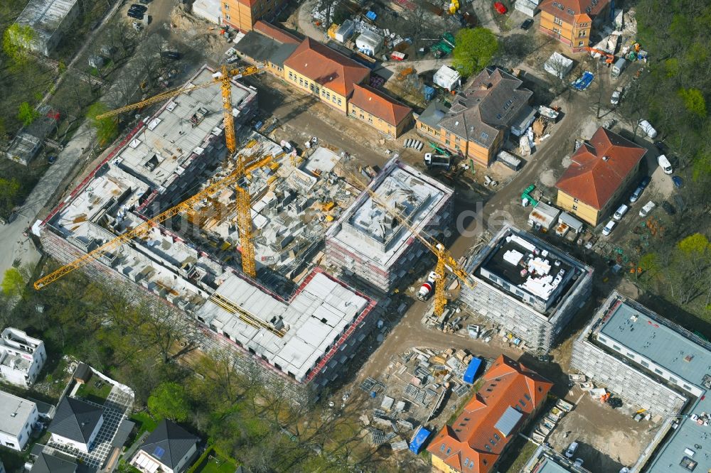 Berlin von oben - Baustelle zum Neubau einer Mehrfamilienhaus-Wohnanlage auf dem Gelände der ehemaligen Kinderklinik Lindenhof an der Gotlindestraße im Ortsteil Lichtenberg in Berlin, Deutschland