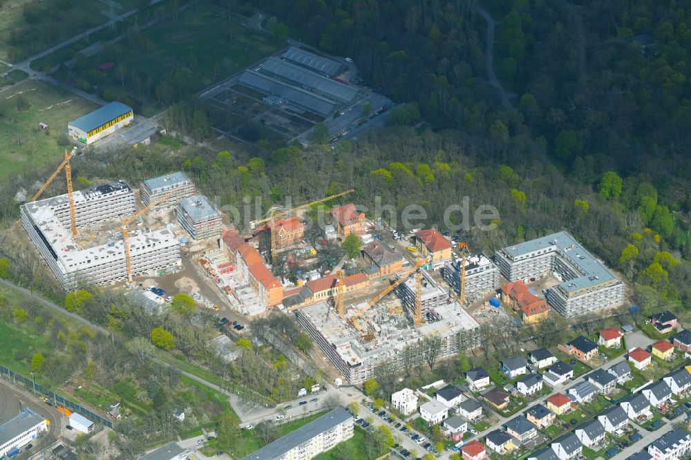 Luftbild Berlin - Baustelle zum Neubau einer Mehrfamilienhaus-Wohnanlage auf dem Gelände der ehemaligen Kinderklinik Lindenhof an der Gotlindestraße im Ortsteil Lichtenberg in Berlin, Deutschland