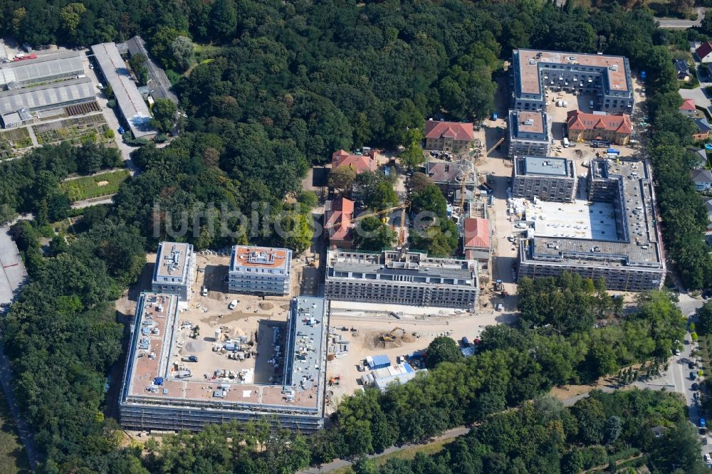 Berlin von oben - Baustelle zum Neubau einer Mehrfamilienhaus-Wohnanlage an der Gotlindestraße im Ortsteil Lichtenberg in Berlin, Deutschland