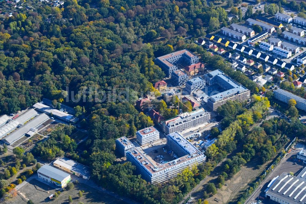 Berlin aus der Vogelperspektive: Baustelle zum Neubau einer Mehrfamilienhaus-Wohnanlage an der Gotlindestraße im Ortsteil Lichtenberg in Berlin, Deutschland