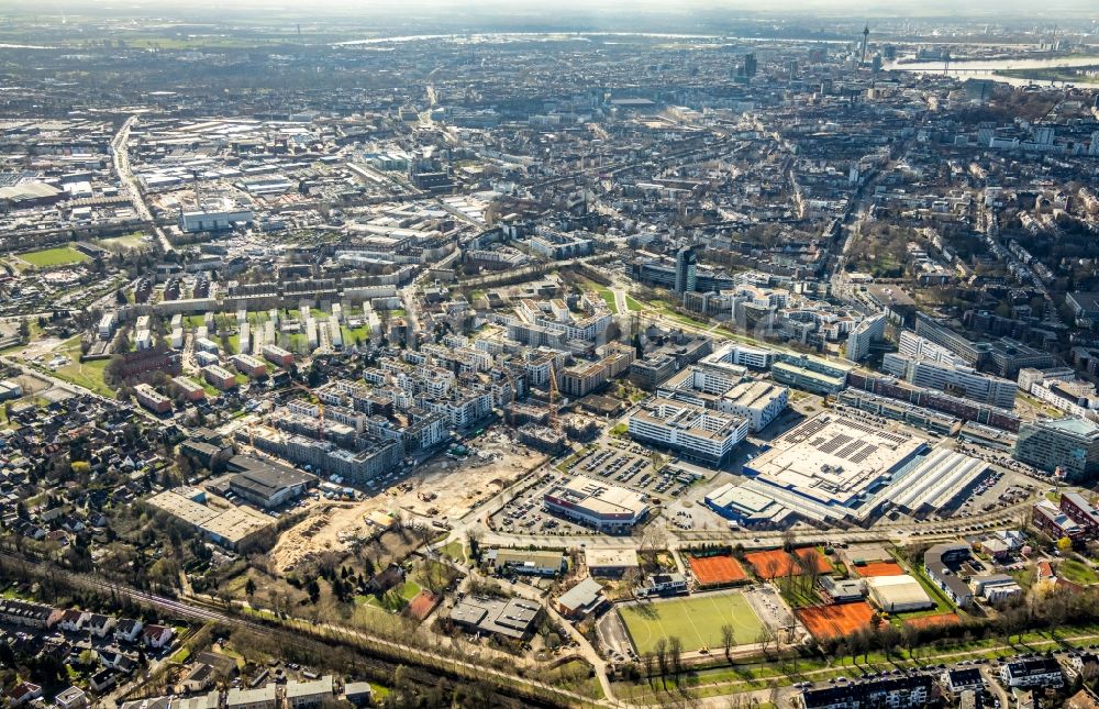 Luftaufnahme Düsseldorf - Baustelle zum Neubau einer Mehrfamilienhaus-Wohnanlage Grafental in Düsseldorf im Bundesland Nordrhein-Westfalen, Deutschland