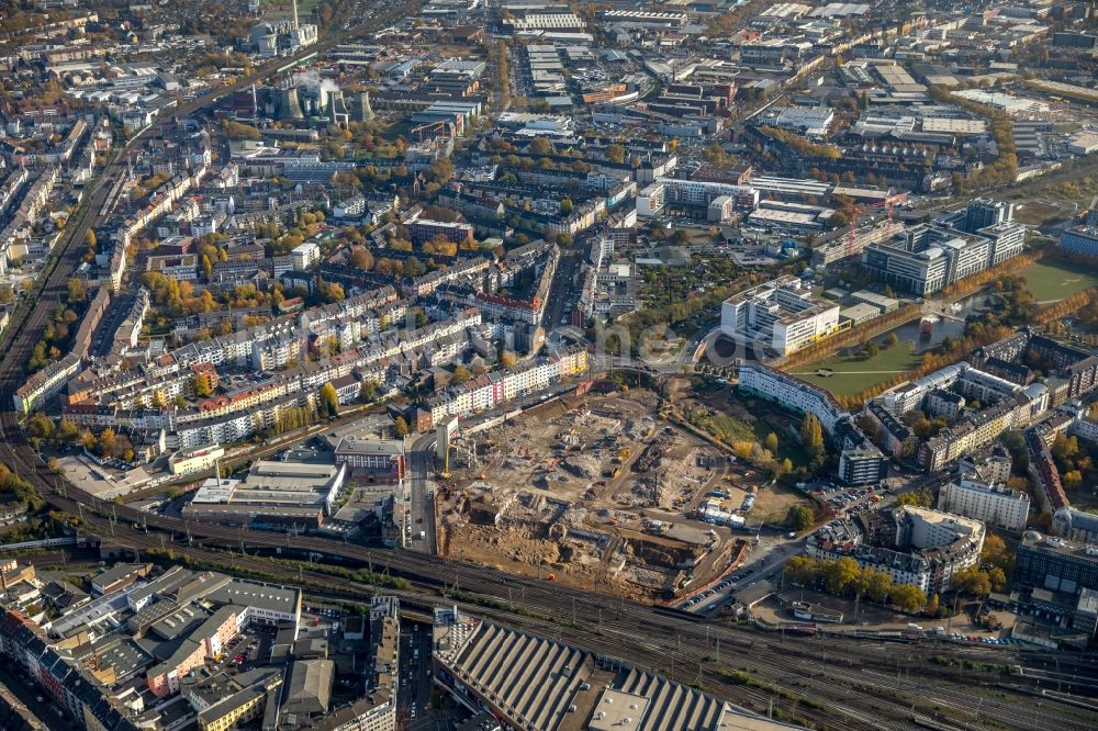 Luftbild Düsseldorf - Baustelle zum Neubau einer Mehrfamilienhaus-Wohnanlage Grand Central im Ortsteil Oberbilk in Düsseldorf im Bundesland Nordrhein-Westfalen, Deutschland