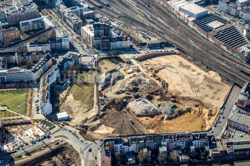 Luftbild Düsseldorf - Baustelle zum Neubau einer Mehrfamilienhaus-Wohnanlage Grand Central im Ortsteil Oberbilk in Düsseldorf im Bundesland Nordrhein-Westfalen, Deutschland