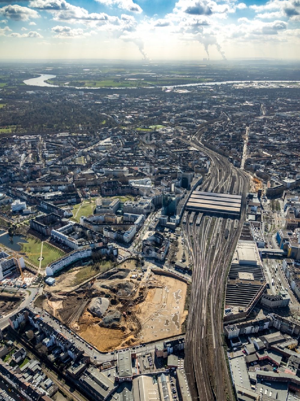 Düsseldorf von oben - Baustelle zum Neubau einer Mehrfamilienhaus-Wohnanlage Grand Central im Ortsteil Oberbilk in Düsseldorf im Bundesland Nordrhein-Westfalen, Deutschland