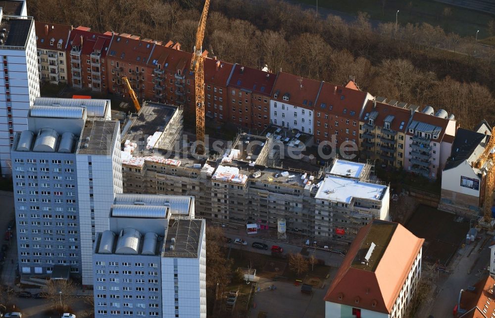 Luftbild Erfurt - Baustelle zum Neubau einer Mehrfamilienhaus-Wohnanlage der GWH Immobilien Holding GmbH in Erfurt im Bundesland Thüringen, Deutschland