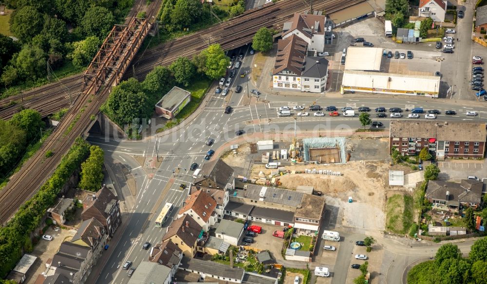 Hamm von oben - Baustelle zum Neubau einer Mehrfamilienhaus-Wohnanlage in Hamm im Bundesland Nordrhein-Westfalen, Deutschland