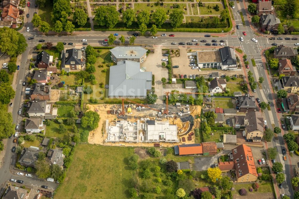 Luftaufnahme Hamm - Baustelle zum Neubau einer Mehrfamilienhaus-Wohnanlage in Hamm im Bundesland Nordrhein-Westfalen, Deutschland