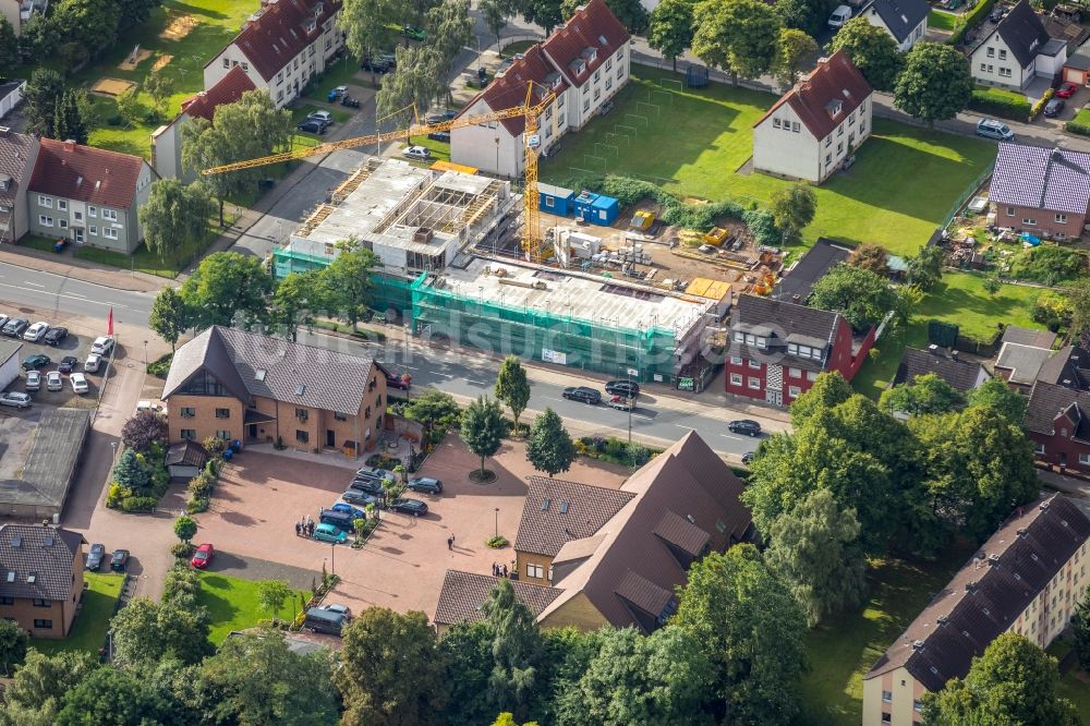 Luftaufnahme Hamm - Baustelle zum Neubau einer Mehrfamilienhaus-Wohnanlage der Hammer Gemeinnützige Baugesellschaft mbH am Bockumer Weg in Hamm im Bundesland Nordrhein-Westfalen - NRW, Deutschland