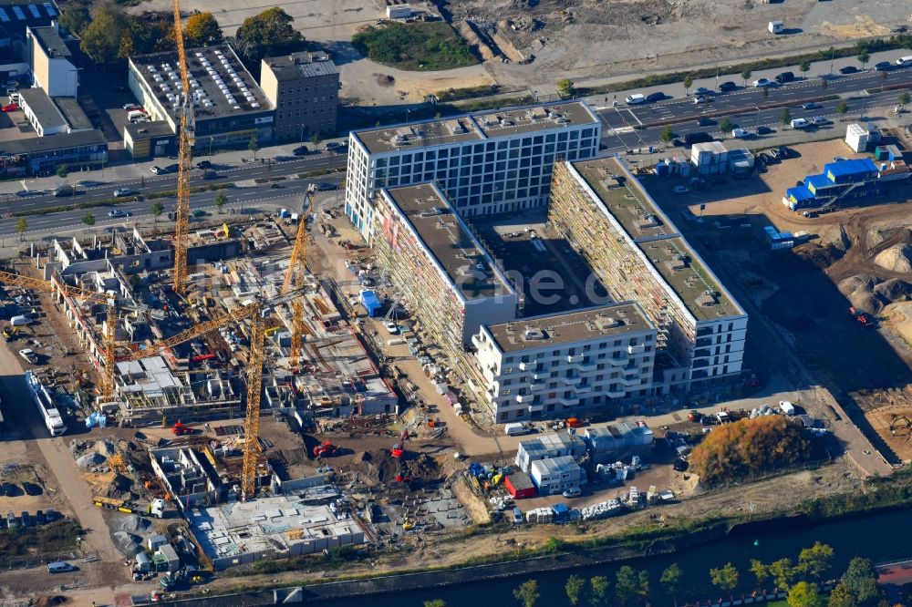 Berlin von oben - Baustelle zum Neubau einer Mehrfamilienhaus-Wohnanlage Heidestraße im Ortsteil Moabit in Berlin, Deutschland