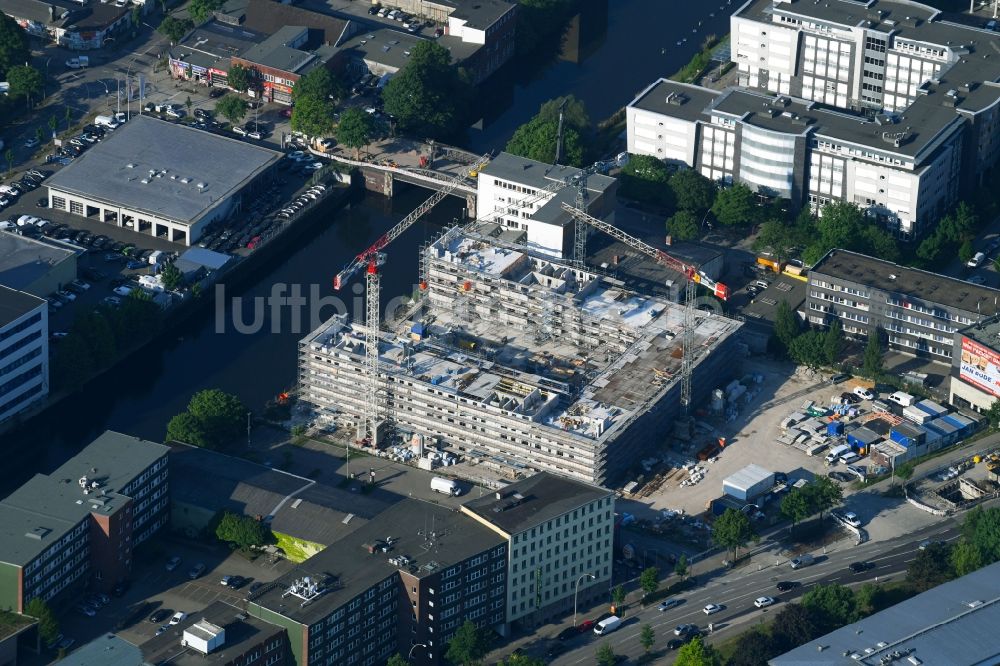 Hamburg aus der Vogelperspektive: Baustelle zum Neubau einer Mehrfamilienhaus-Wohnanlage der HIG Hamburger Immobilienentwicklungsgesellschaft mbH an der Eiffestraße in Hamburg, Deutschland