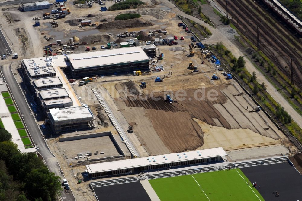 Luftbild München - Baustelle zum Neubau einer Mehrfamilienhaus-Wohnanlage Am Hirschgarten im Ortsteil Neuhausen-Nymphenburg in München im Bundesland Bayern, Deutschland