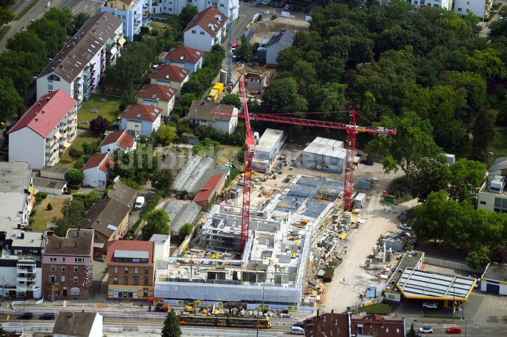 Luftbild Karlsruhe - Baustelle zum Neubau einer Mehrfamilienhaus-Wohnanlage Hoepfner-Areal im Ortsteil Oststadt in Karlsruhe im Bundesland Baden-Württemberg, Deutschland