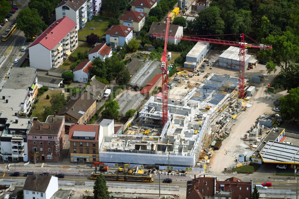 Luftaufnahme Karlsruhe - Baustelle zum Neubau einer Mehrfamilienhaus-Wohnanlage Hoepfner-Areal im Ortsteil Oststadt in Karlsruhe im Bundesland Baden-Württemberg, Deutschland